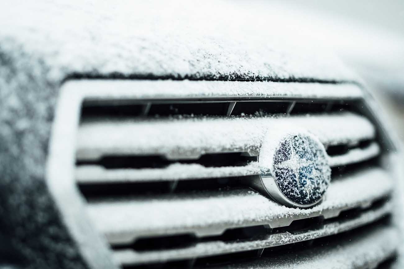 Snowy Subaru grille