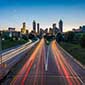 Time stop photo of traffic in Atlanta at dusk